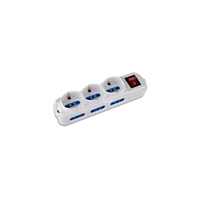 Multipresa 6 Posti Italiana Bipasso / 3 Schuko con Interruttore