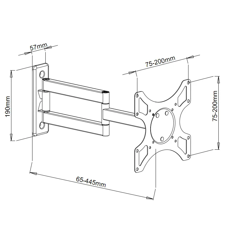 Supporto a muro per TV LED LCD 19-37'' inclinabile 3 snodi nero