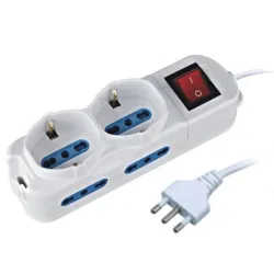 Multipresa 4 Posti Italiana Bipasso / 2 Schuko con Interruttore