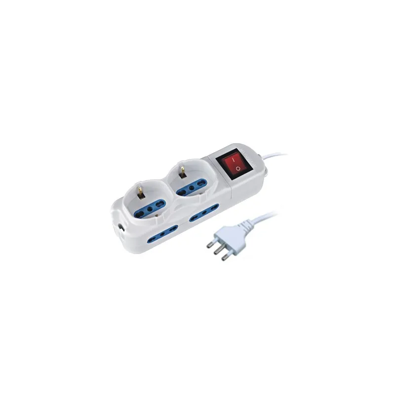 Multipresa 4 Posti Italiana Bipasso / 2 Schuko con Interruttore