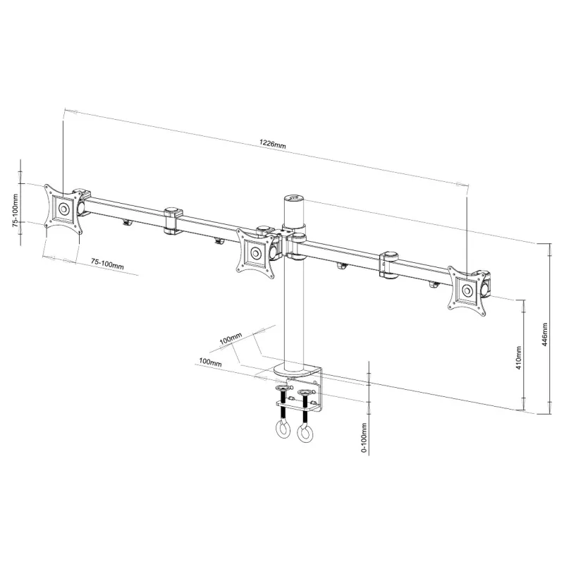 Supporto da scrivania per 3 Monitor 13-24'' con morsetto