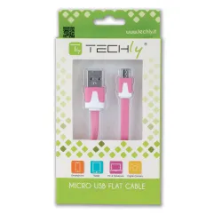 Cavo Flat USB AM a Micro USB M Rosa 1m