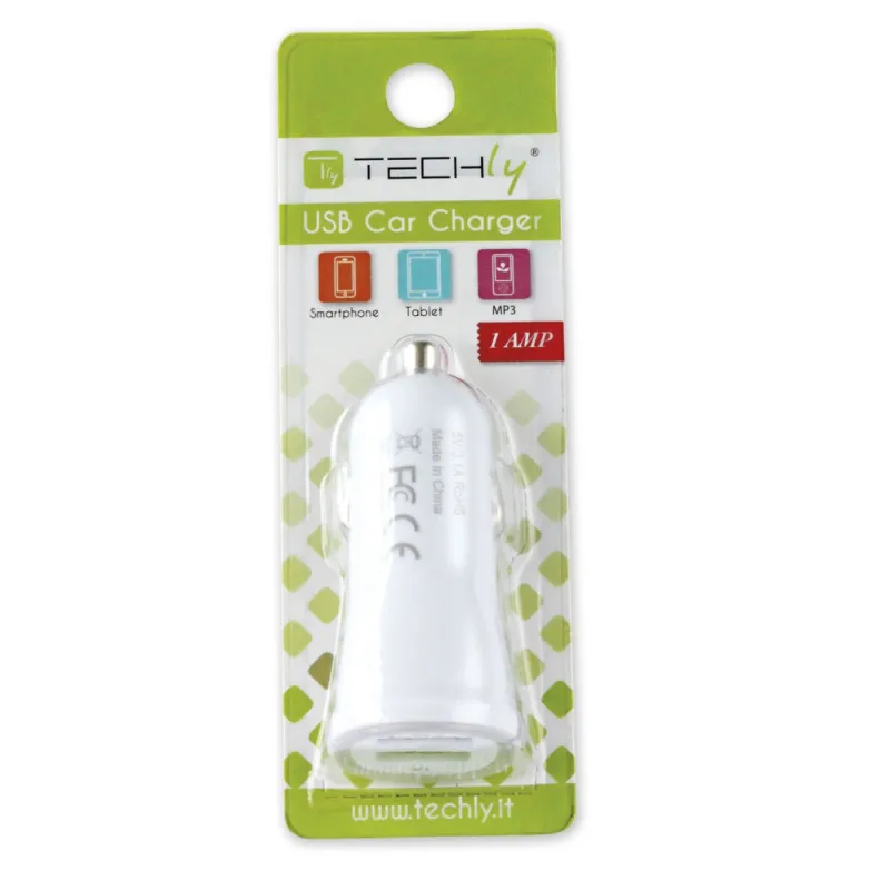 Caricatore da Auto 1p USB con uscita 5V / 1Ah Bianco