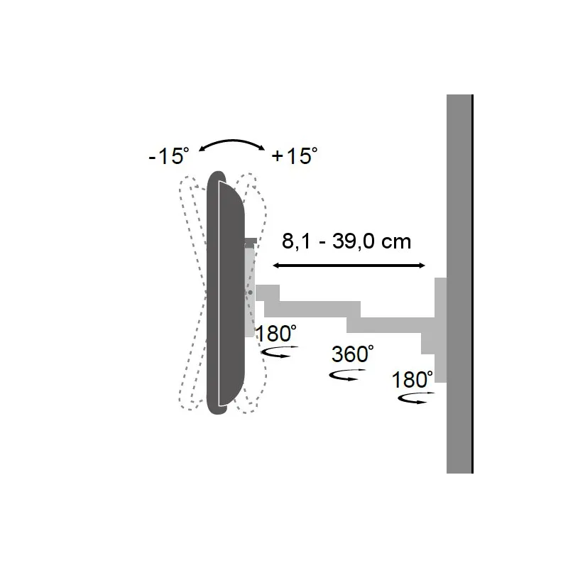 Supporto a muro per TV LED LCD 13-30'' inclinabile 3 snodi nero