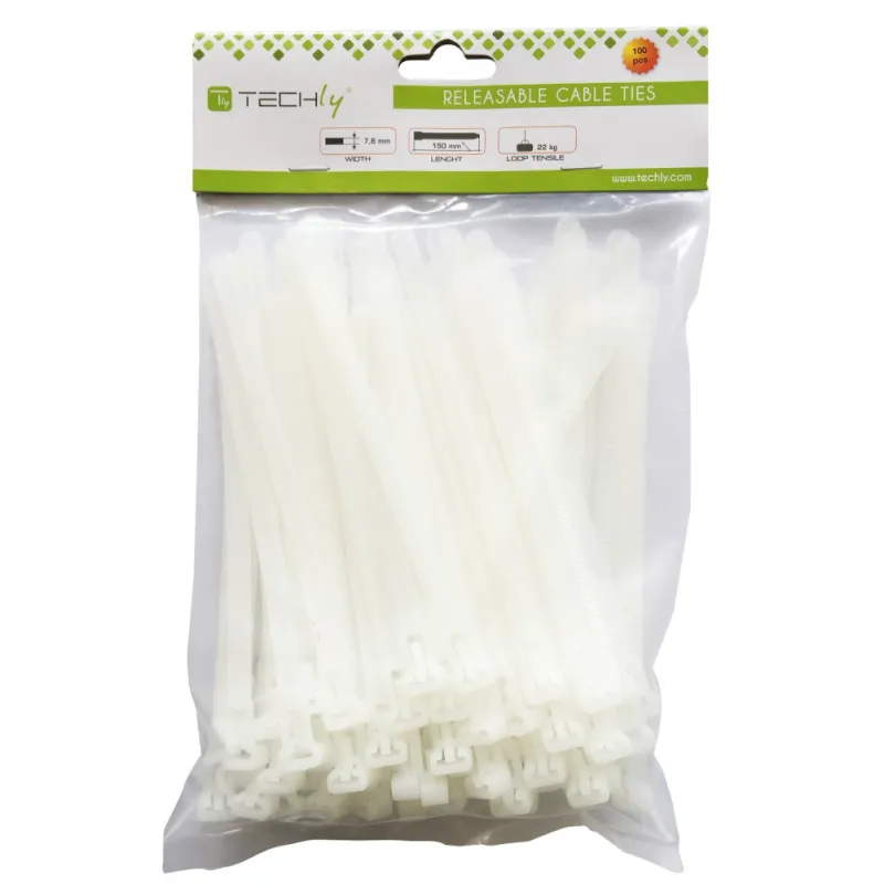 Fascette Fermacavi con Linguetta 150x7,6mm in Nylon 100pz Bianco