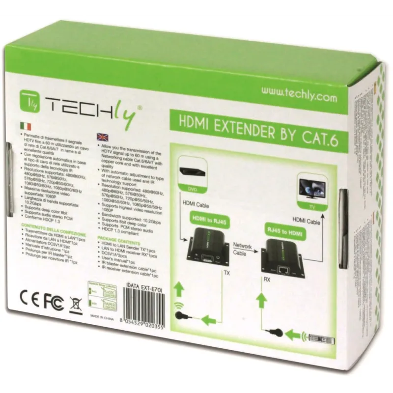 Extender HDMI Full HD 3D IR su cavo Cat.5E/6/6A/7 60m Autoregolato
