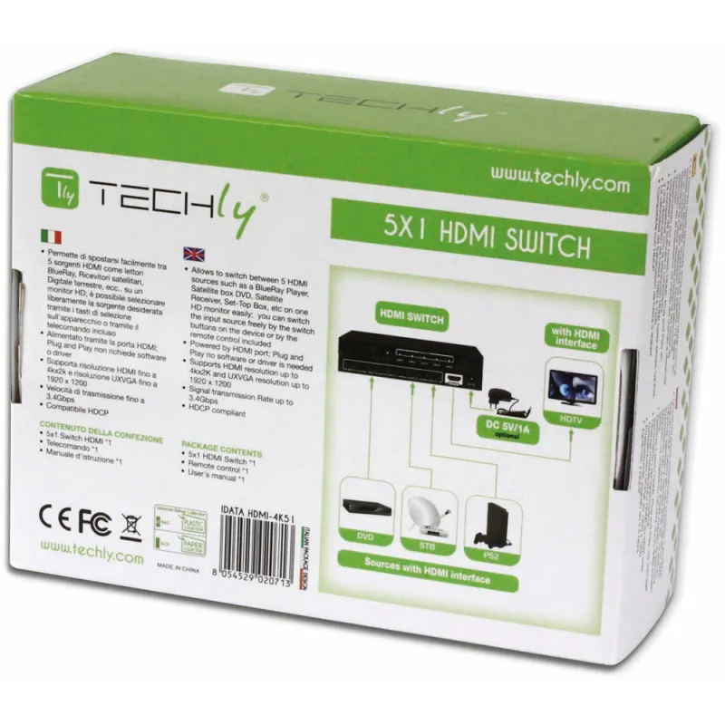 Switch HDMI 5 IN 1 OUT con Telecomando 4K UHD 3D