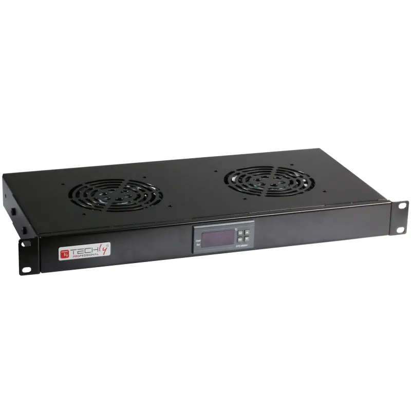 Gruppo 2 Ventole 1U per Rack 19'' con Termostato LED Nero