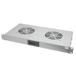 Gruppo 2 Ventole 1U per Rack 19'' con Termostato LED Grigio