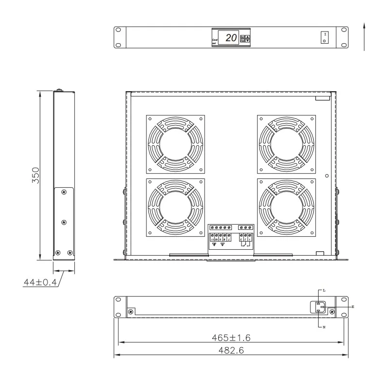 Gruppo 4 Ventole 1U per Rack 19'' con Termostato LED Grigio