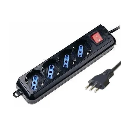 Multipresa 4 Posti Italiana Bipasso con Interruttore Nero 