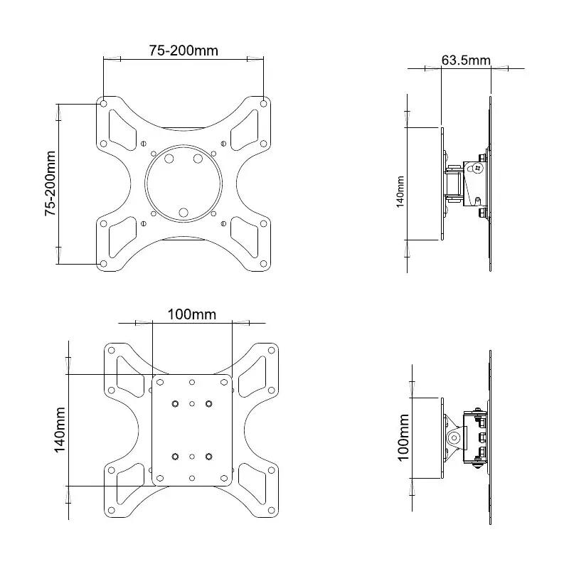 Supporto a muro per TV LED LCD 19 - 37'' inclinabile 1 snodo Bianco
