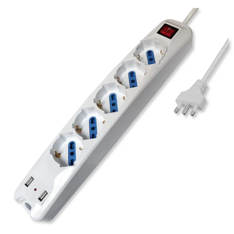Multipresa 5 Posti Italiana Bipasso con 2 Prese USB
