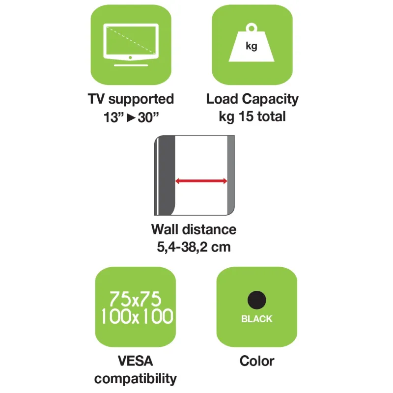 Supporto a Muro per TV LED LCD 13-30'' Full-Motion Nero