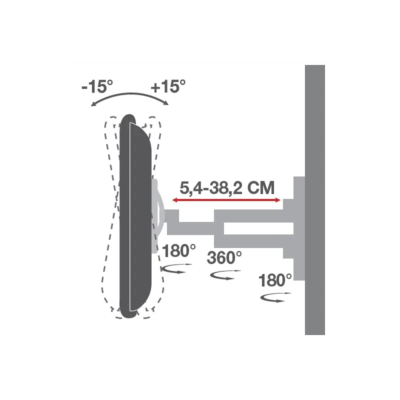 Supporto a Muro per TV LED LCD 19-37'' Full-Motion Nero