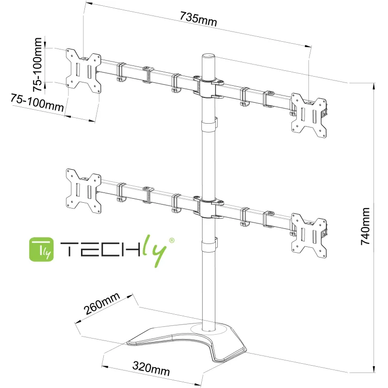 Supporto da Scrivania per 4 Monitor 13-27'' con base