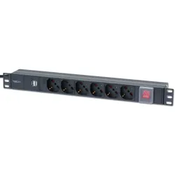 Multipresa 6 posti da rack 19'' con interruttore e 2 prese USB 1 HE