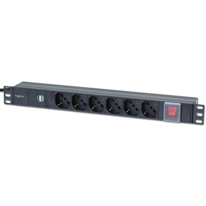 Multipresa 6 posti da rack 19'' con interruttore e 2 prese USB 1 HE