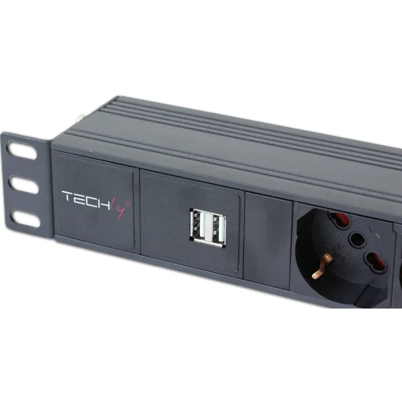 Multipresa 6 posti da rack 19'' con interruttore e 2 prese USB 1 HE