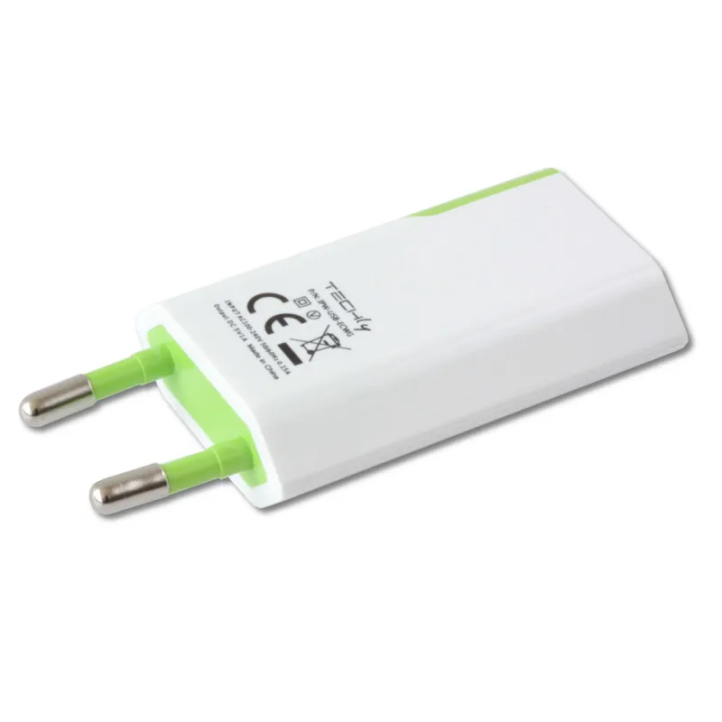 Caricatore USB 1A Compatto Spina Europea Bianco/Verde