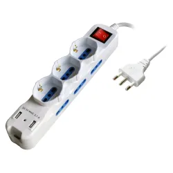 Multipresa 6 Posti Italiana Bipasso con 2 Prese USB Bianca