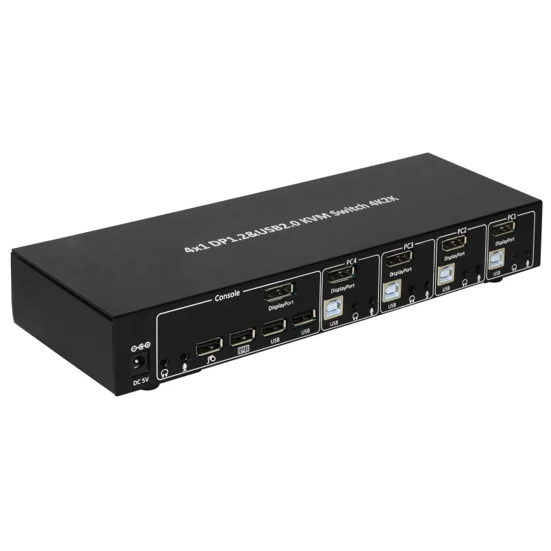 Switch KVM DisplayPort  1.2 e USB 2.0 4 porte con hub e audio