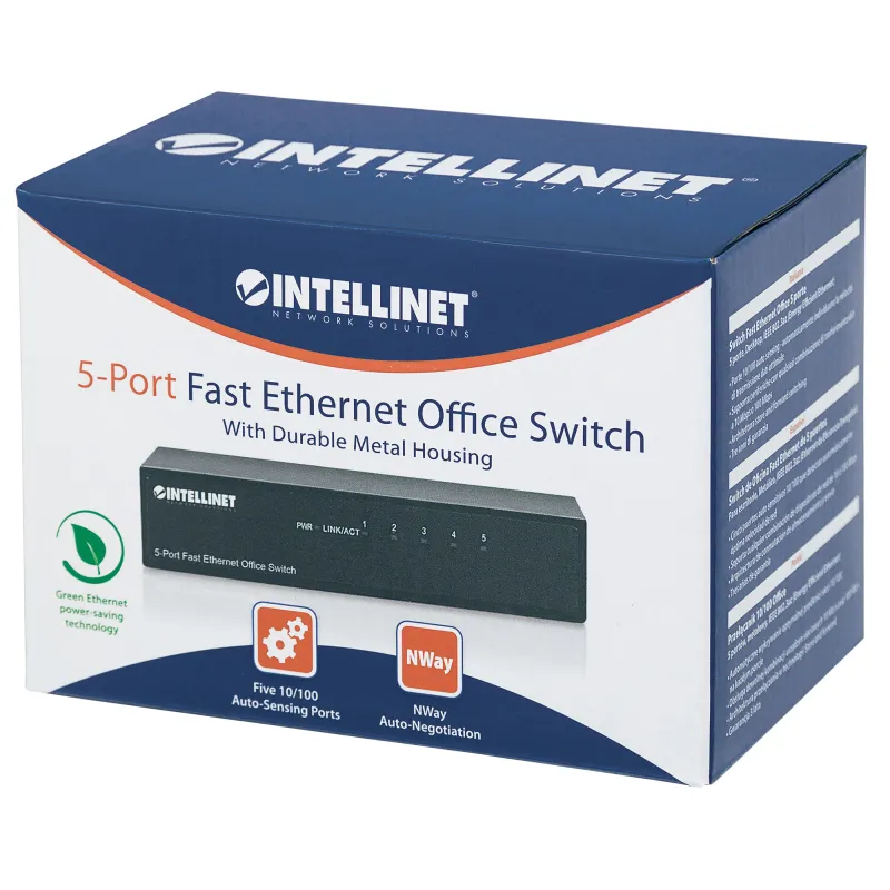Switch Hub ethernet 10/100Mbps 5 porte desktop in metallo