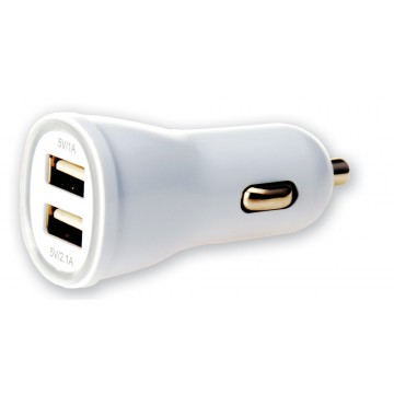 Caricatore da Auto 2p USB 5V 1A&2.1A Bianco