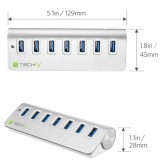 Hub USB 3.0 Super Speed 7 Porte con Alimentatore, in Alluminio