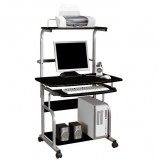 Scrivania per Computer Compatta Multifunzione, Nero Lucido