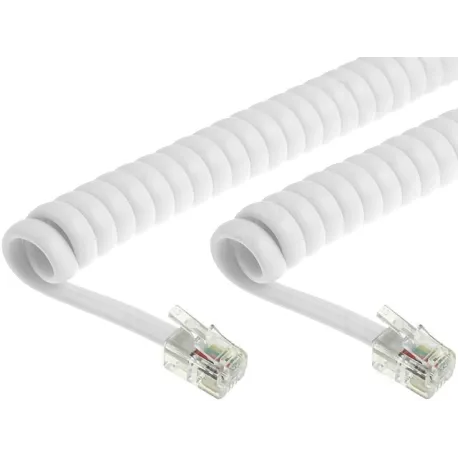 Cavo telefonico spiralato per cornetta 4mt RJ10 4P4C Bianco