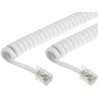 Cavo telefonico spiralato per cornetta 4mt RJ10 4P4C Bianco