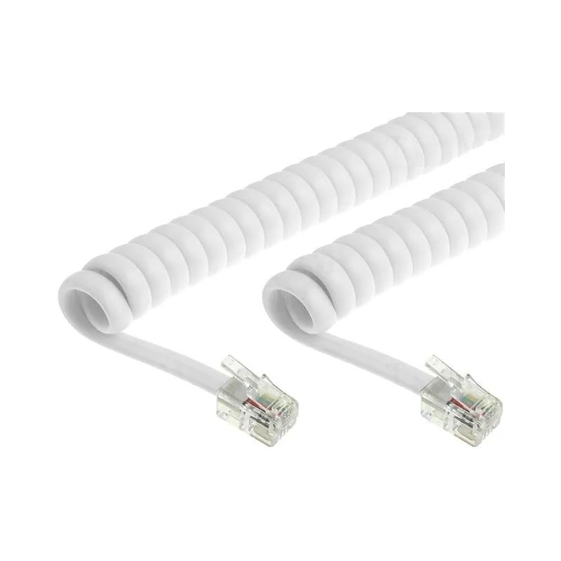 Cavo telefonico spiralato per cornetta 4mt RJ10 4P4C Bianco