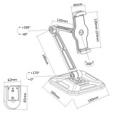 Supporto Estensibile per Tablet e i-Pad 4.7''-12.9'' da Scrivania e da Muro