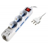 Multipresa 6 Posti Italiana Bipasso con 2 Prese USB Bianca