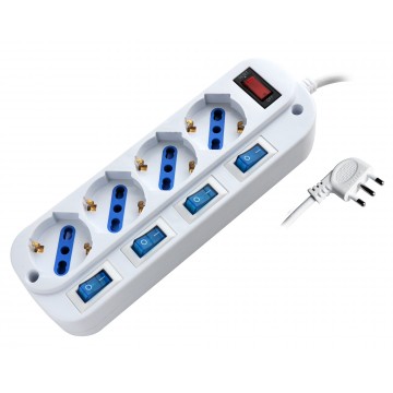 Multipresa 4 Posti Bipasso con Interruttori indipendenti e protezione da sovraccarico