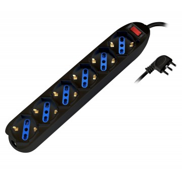 Multipresa 6 Posti Italiana Bipasso con protezione da sovraccarico Nera