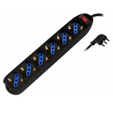 Multipresa 6 Posti Italiana Bipasso con protezione da sovraccarico Nera