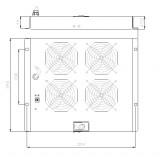 Gruppo di ventilazione a soffitto per Rack 19'' 4 Ventole Nero