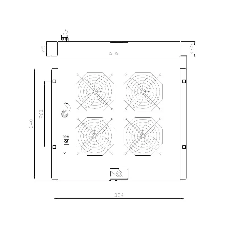 Gruppo di ventilazione a soffitto per Rack 19'' 4 Ventole Nero