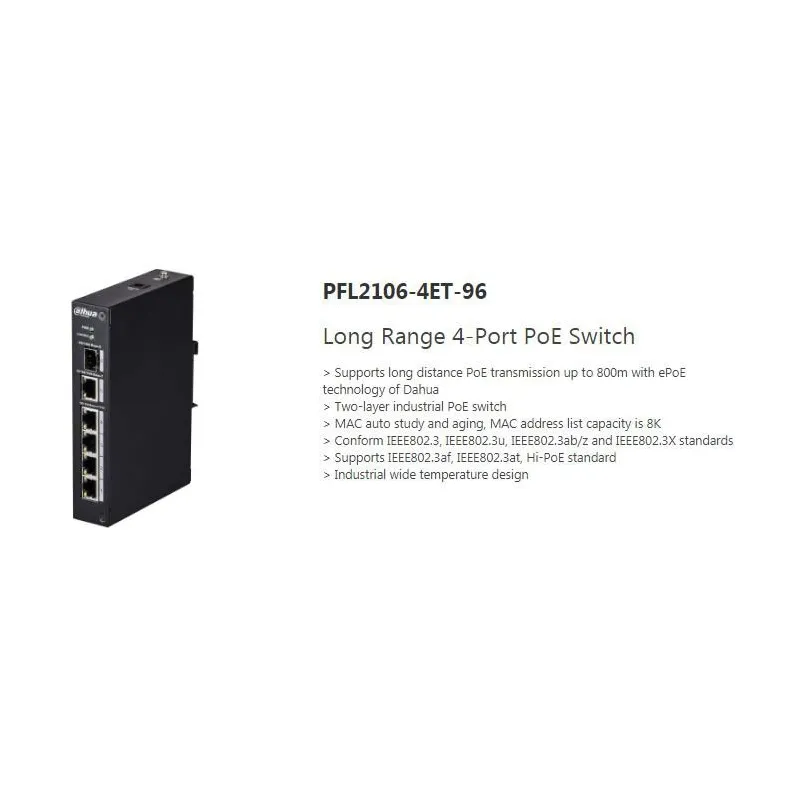 Dahua PFL2106-4ET-96 switch industriale lunga distanza