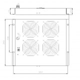 Gruppo di 4 Ventole a Soffitto Senza Termostato per Rack 19'' Nero