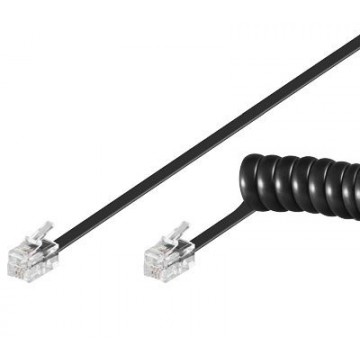 Cavo telefonico spiralato 2mt RJ10 4P4C Nero