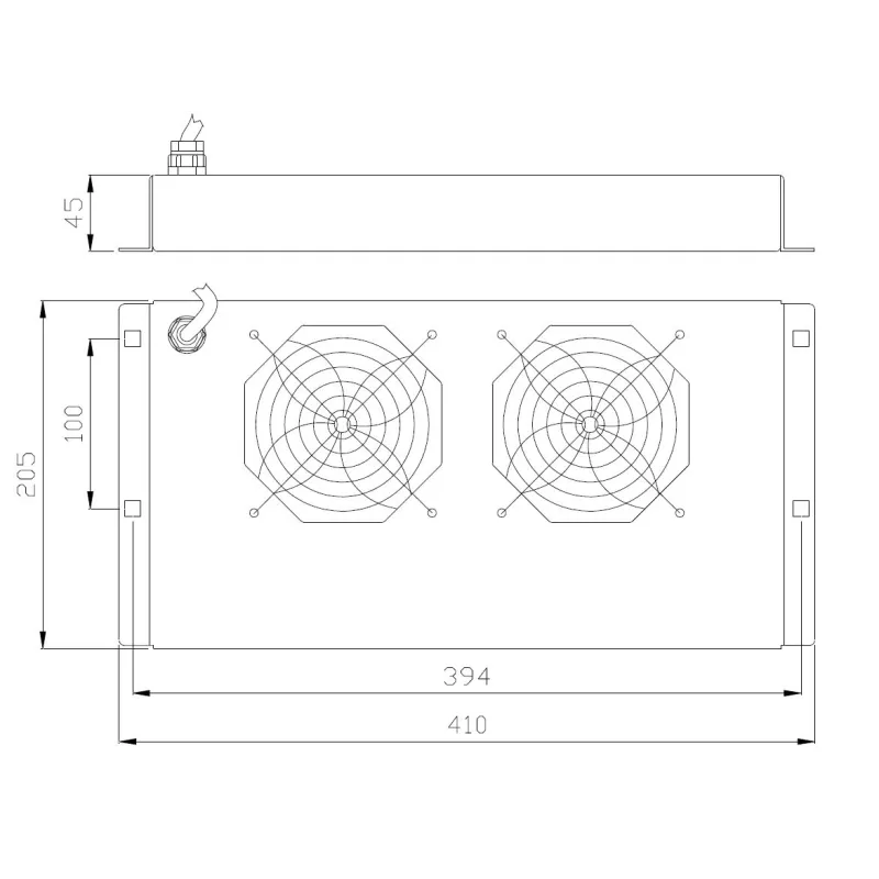 Gruppo di 2 Ventole a Soffitto Senza Termostato per Rack 19'' Nero