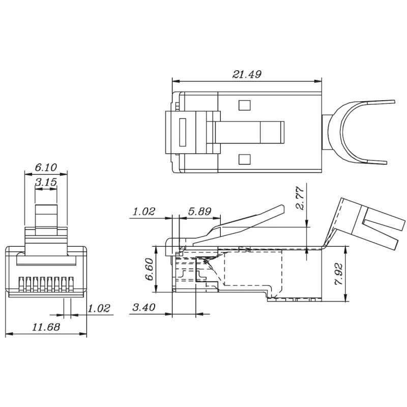 Plug Cat.6 / 6A / 7 / 7A RJ45 Schermato per Cavo Rigido/Flessibile 