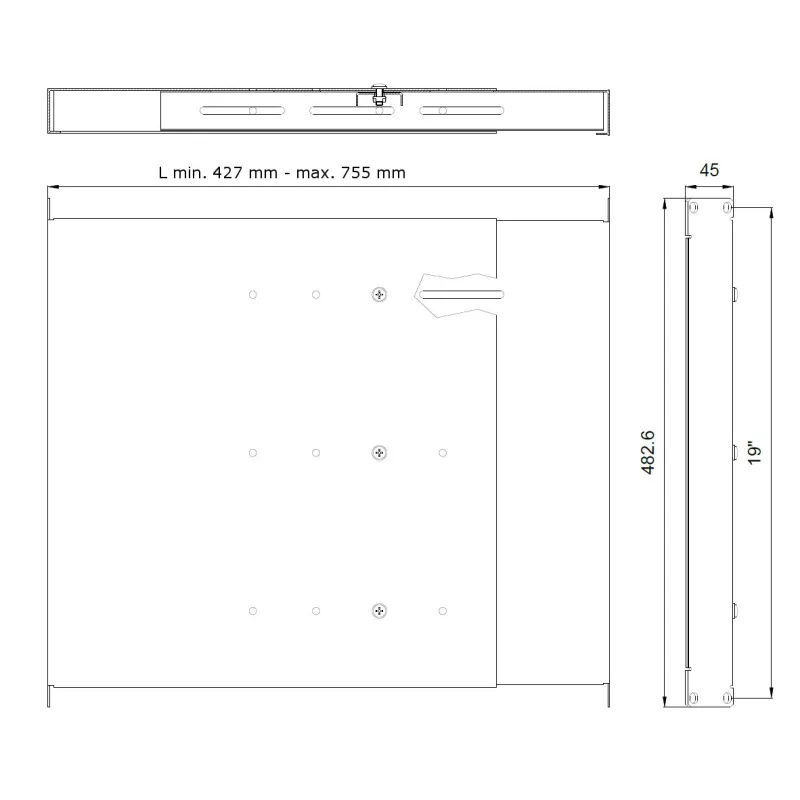 Mensola estensibile per Rack 19'' 1U Nero 4 punti