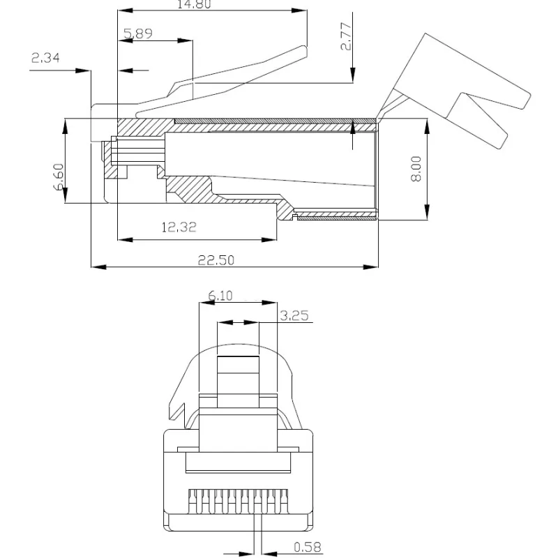 Plug Cat. 6A RJ45 Schermato STP per Cavo Rigido/Flessibile Cat.6/6A/7 10pz