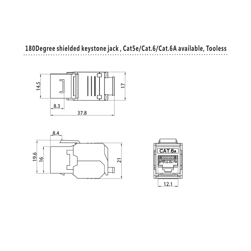 Frutto Keystone RJ45 Cat6A 10Gigabit STP 180&deg; Tooless Slim