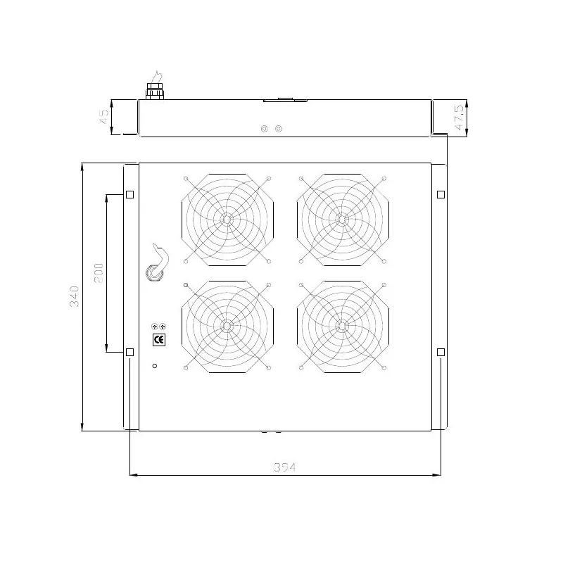 Gruppo di 4 Ventole a Soffitto Senza Termostato per Rack 19'' Nero