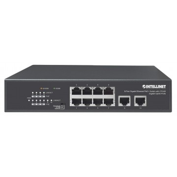 Switch 8 Porte PoE+ Gigabit con 2 porte RJ45 Gigabit Uplink